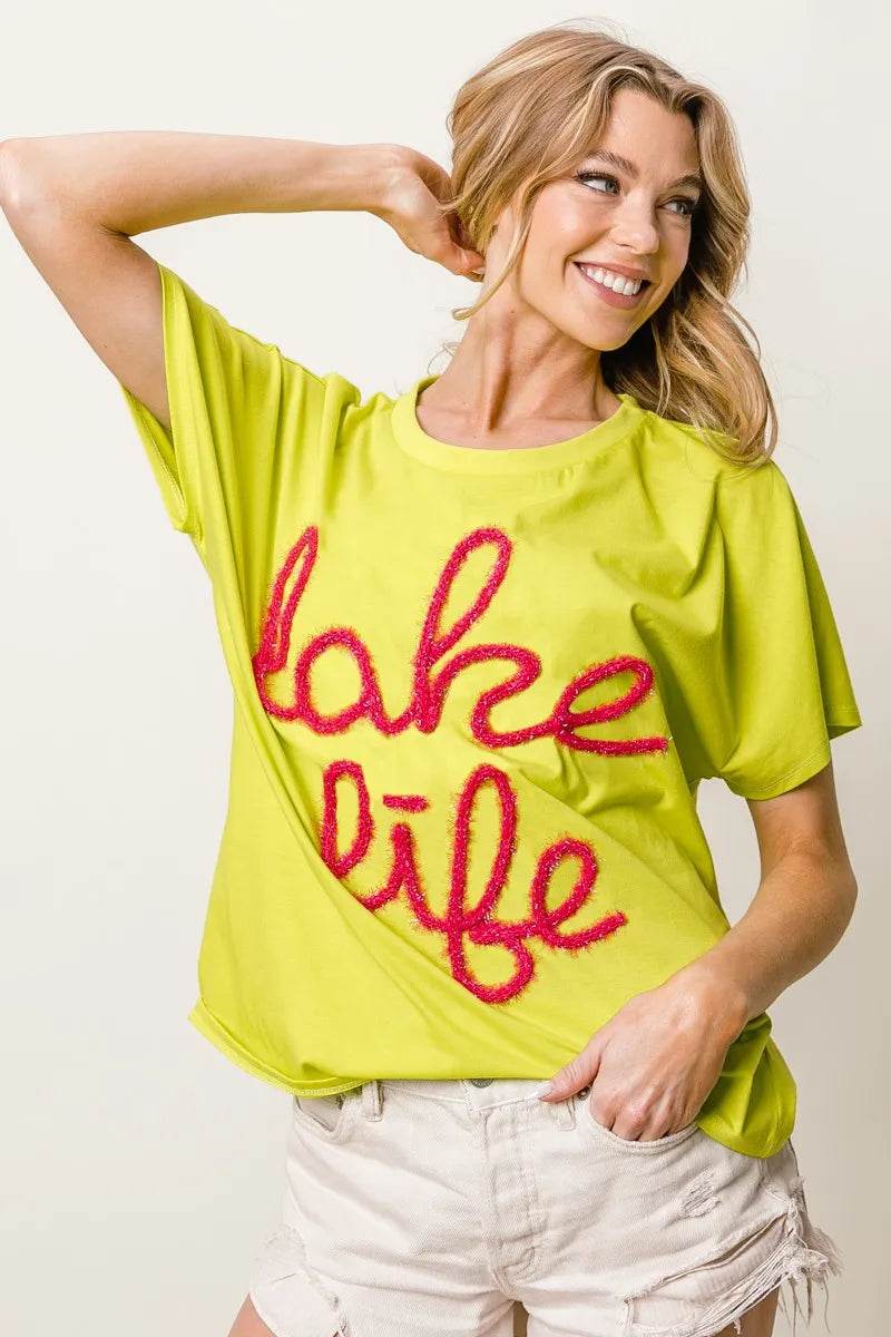 BiBi Metallic Letter Short Dolman Sleeve Top - Shop Style & More | Fresh Looks, Everyday Deals & Free Shipping