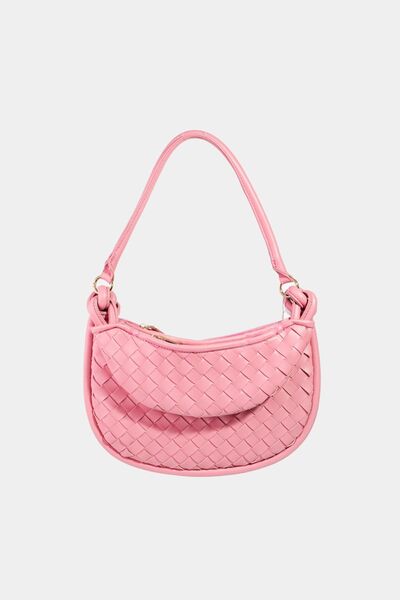 Fame PU Leather Basket Weave Half Moon Bag Pink One Size Bags