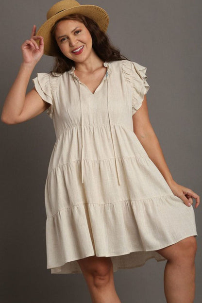 Umgee Full Size Linen A-line Tiered Mini Dress Plus Size Casual Dresses