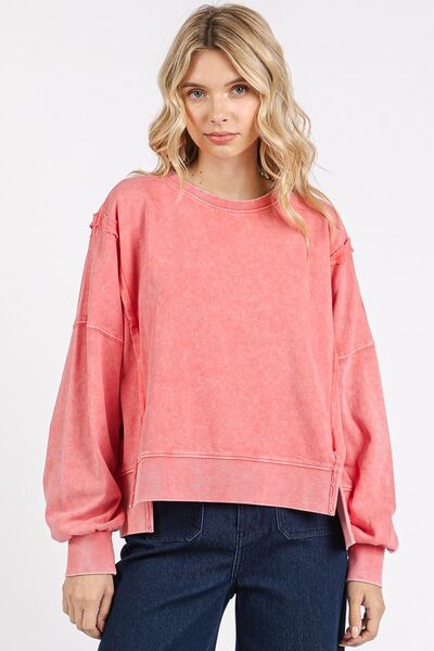 Mittoshop Side Slit Exposed Seam Round Neck Sweatshirt Hoodies & Sweaters