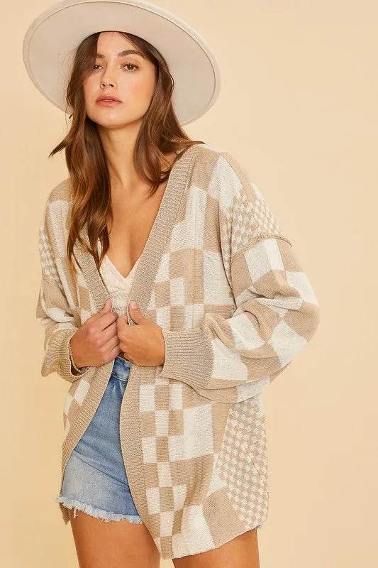 Annie Wear Checkered Open Front Drop Shoulder Cardigan - Shop Style & More | Fresh Looks, Everyday Deals & Free Shipping