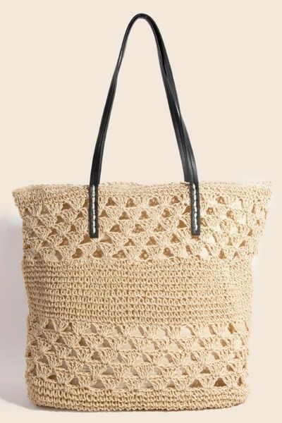 Fame Faux Leather Handle Knitted Tote Bag Tan One Size Bags