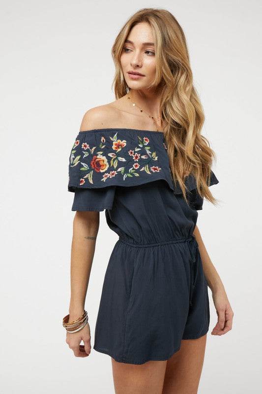Floral Embroidered Off Shoulder Romper - Shop Style & More | Fresh Looks, Everyday Deals & Free Shipping