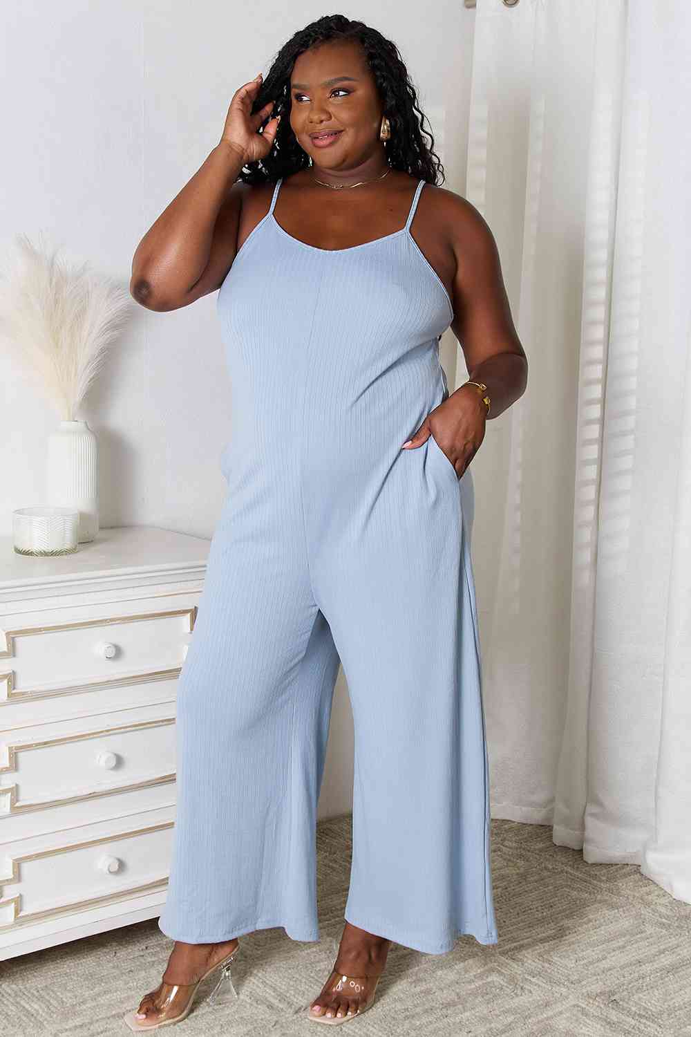 Basic Bae Spaghetti Strap Jumpsuit - Full Size V-Neck Design Jumpsuits