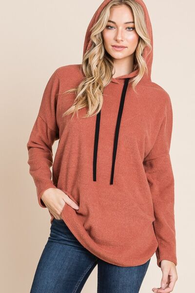 BOMBOM Contrast Drawstring Drop Shoulder Knit Hoodie Hoodies & Sweaters