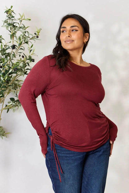 Culture Code Full Size Drawstring Round Neck Long Sleeve Top - Shop Style & More | Fresh Looks, Everyday Deals & Free Shipping