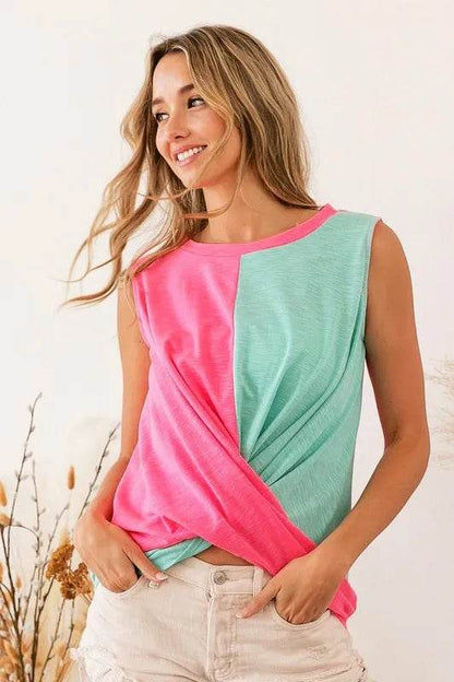 BiBi Slub Terry Color Block Twisted Top - Shop Style & More | Fresh Looks, Everyday Deals & Free Shipping