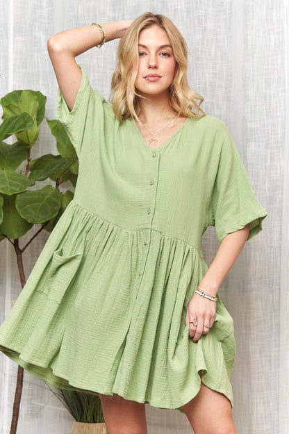 ADORA V-Neck Half Sleeve Dress with Pockets Casual Dresses