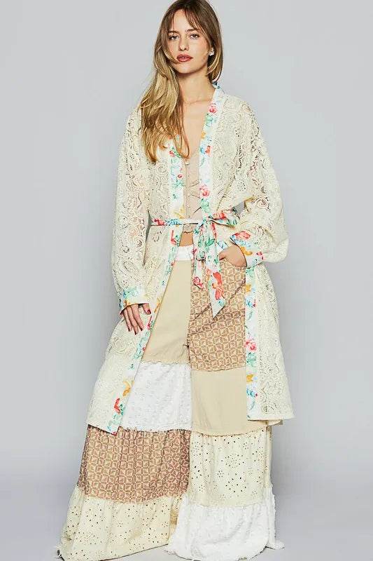 POL Floral Trim Lace Open Front Longline Cardigan - Shop Style & More | Fresh Looks, Everyday Deals & Free Shipping