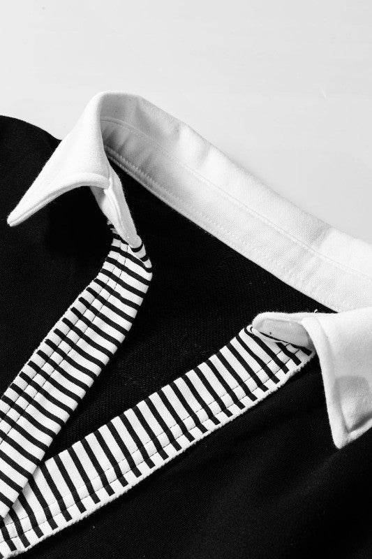 Black Striped Patchwork Collar Sweatshirt - Shop Style & More | Fresh Looks, Everyday Deals & Free Shipping