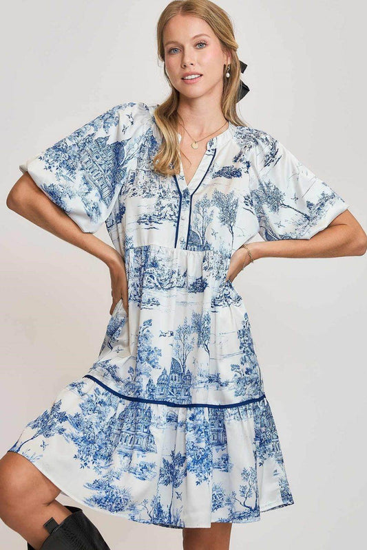 Umgee Full Size Two Tone Landscape Print Dress Plus Size - Shop Style & More | Fresh Looks, Everyday Deals & Free Shipping