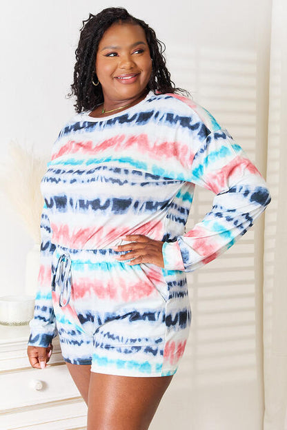 Shiny Tie-Dye Dropped Shoulder Lounge Set Lounge Set