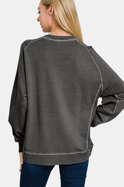 Zenana Full Size Pigment Dyed French Terry Sweatshirt Hoodies & Sweaters