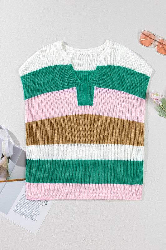 Elliot Color Block Notch V Neck Sweater Top - Shop Style & More | Fresh Looks, Everyday Deals & Free Shipping