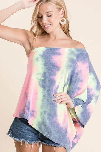BiBi Tie Dye French Terry One Shoulder Top with Dolman - Shop Style & More | Fresh Looks, Everyday Deals & Free Shipping