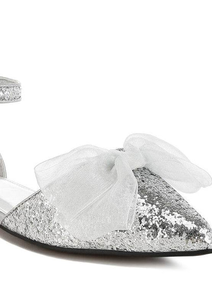 Clarice Sheer Bow Detail Glitter Flat Sandals - Shop Style & More | Fresh Looks, Everyday Deals & Free Shipping