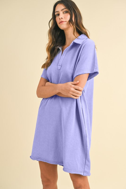 Annie Wear Mineral Washed Johnny Collar Short Sleeve Dress Casual Dresses