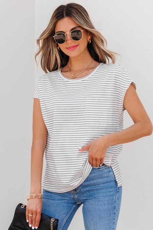 Tilly Stripe Cap Sleeve Crew Neck top - Shop Style & More | Fresh Looks, Everyday Deals & Free Shipping
