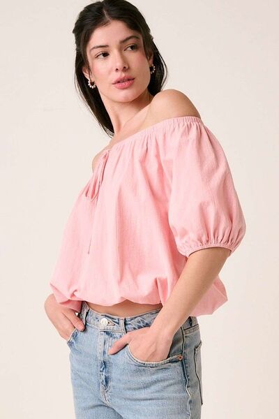 Mittoshop Linen Two-Way Short Sleeve Crop Blouse Blouses