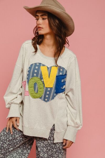 BiBi LOVE Heart Patch Slit French Terry Sweatshirt Hoodies & Sweaters