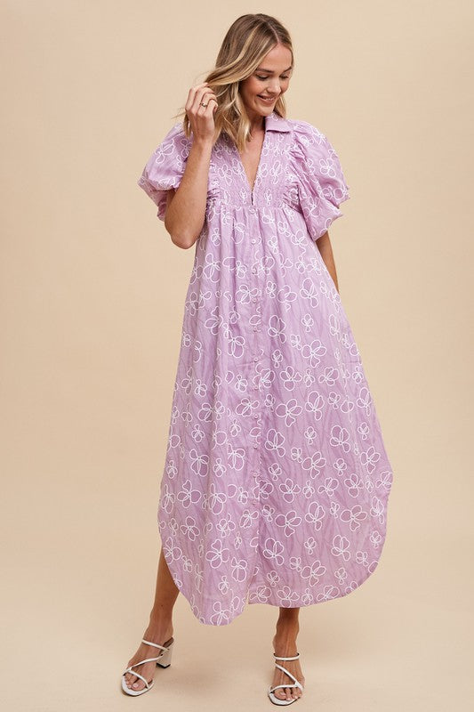 Annie Wear Floral Smock Detail Puff Sleeve Dress Casual Dresses