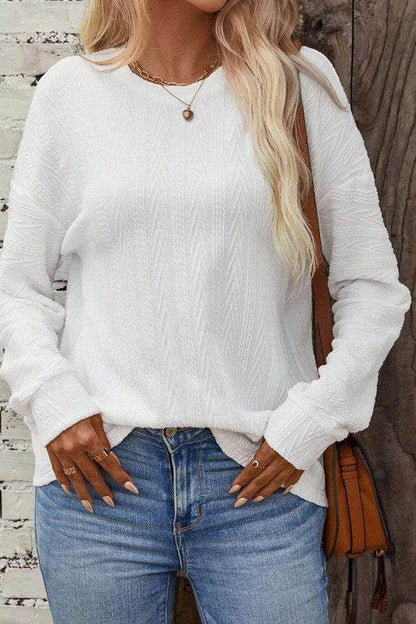 Jane Round Neck Drop Shoulder Textured Knit Top - Shop Style & More | Fresh Looks, Everyday Deals & Free Shipping