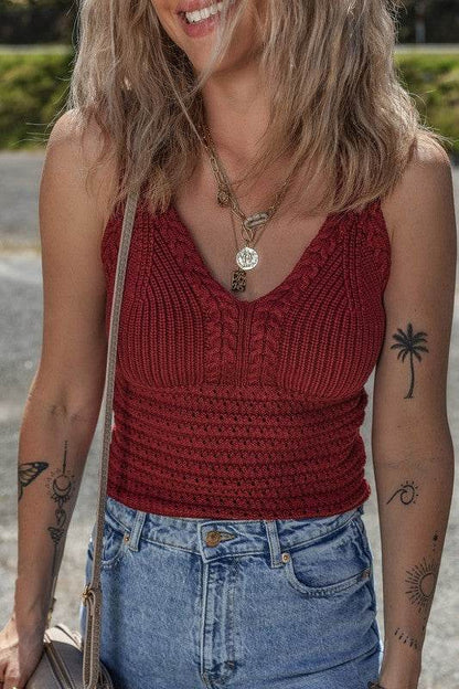 Burgundy Cable Knit Pointelle Slim Sweater Vest - Shop Style & More | Fresh Looks, Everyday Deals & Free Shipping