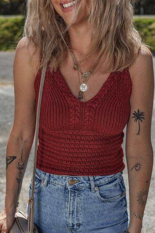 Burgundy Cable Knit Pointelle Slim Sweater Vest - Shop Style & More | Fresh Looks, Everyday Deals & Free Shipping