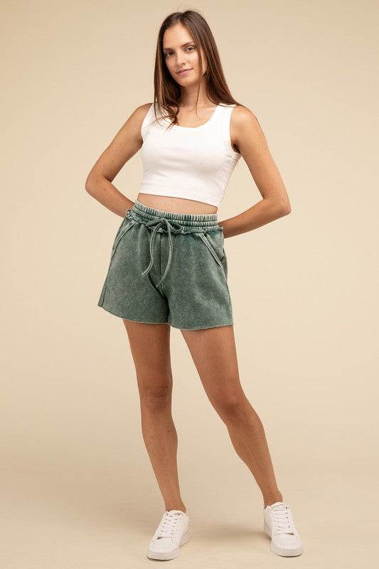 Acid Wash Fleece Drawstring Shorts with Pockets - Shop Style & More | Fresh Looks, Everyday Deals & Free Shipping