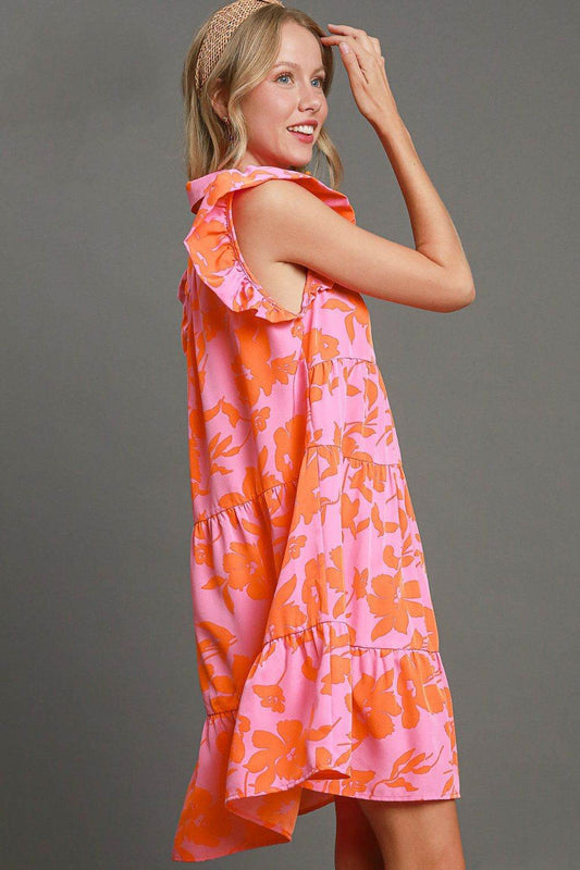 Umgee Full Size Floral Print Ruffle Cap Sleeve Tiered Dress Plus Size - Shop Style & More | Fresh Looks, Everyday Deals & Free Shipping