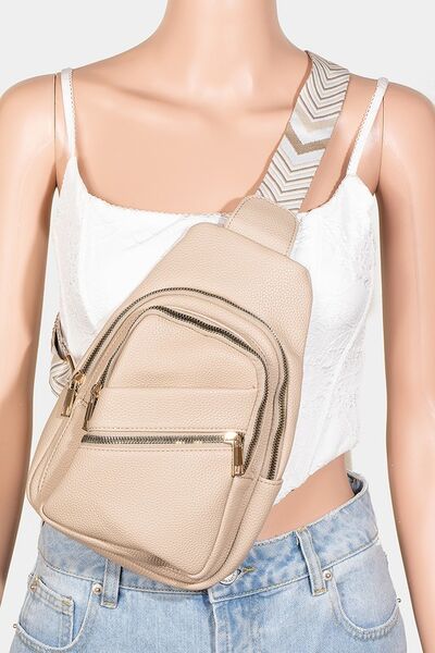 Fame PU Leather Chevron Strap Crossbody Bag Dust Storm One Size Bags