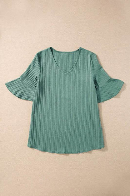 Capri Ruffled Half Sleeve V Neck Textured Top - Shop Style & More | Fresh Looks, Everyday Deals & Free Shipping