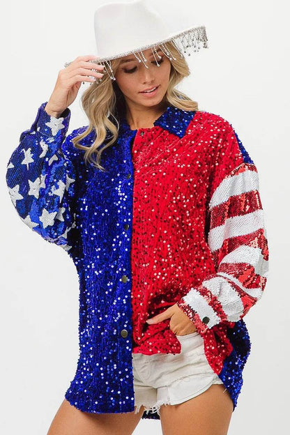 BiBi American Flag Sequin Snap Down Shirt - Shop Style & More | Fresh Looks, Everyday Deals & Free Shipping