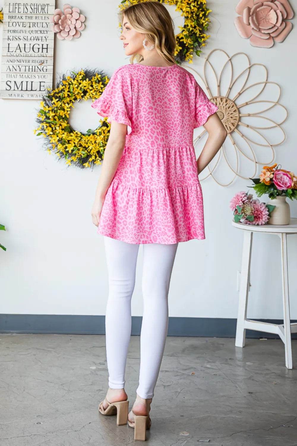 Heimish Full Size Leopard Ruffle Trim Short Sleeve Top - Shop Style & More | Fresh Looks, Everyday Deals & Free Shipping