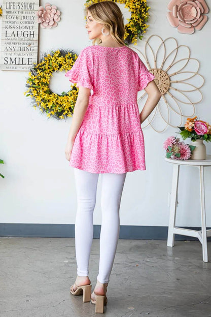 Heimish Full Size Leopard Ruffle Trim Short Sleeve Top - Shop Style & More | Fresh Looks, Everyday Deals & Free Shipping