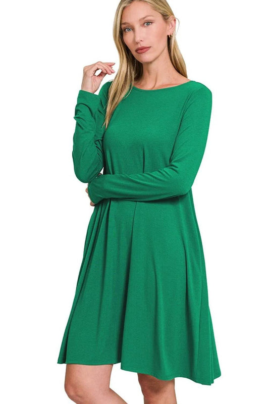 Zenana Long Sleeve Flare Dress With Pockets - Shop Style & More | Fresh Looks, Everyday Deals & Free Shipping