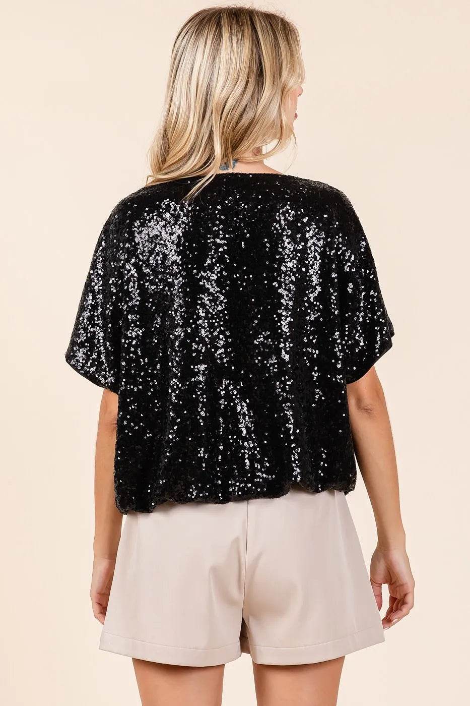 Mittoshop Sequin Short Sleeve Elastic Band Hem Top - Shop Style & More | Fresh Looks, Everyday Deals & Free Shipping