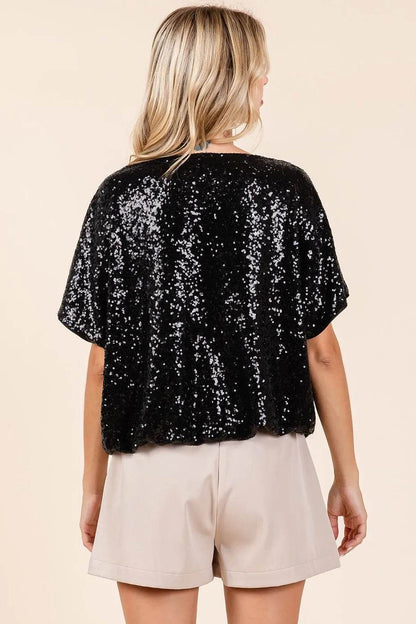 Mittoshop Sequin Short Sleeve Elastic Band Hem Top - Shop Style & More | Fresh Looks, Everyday Deals & Free Shipping