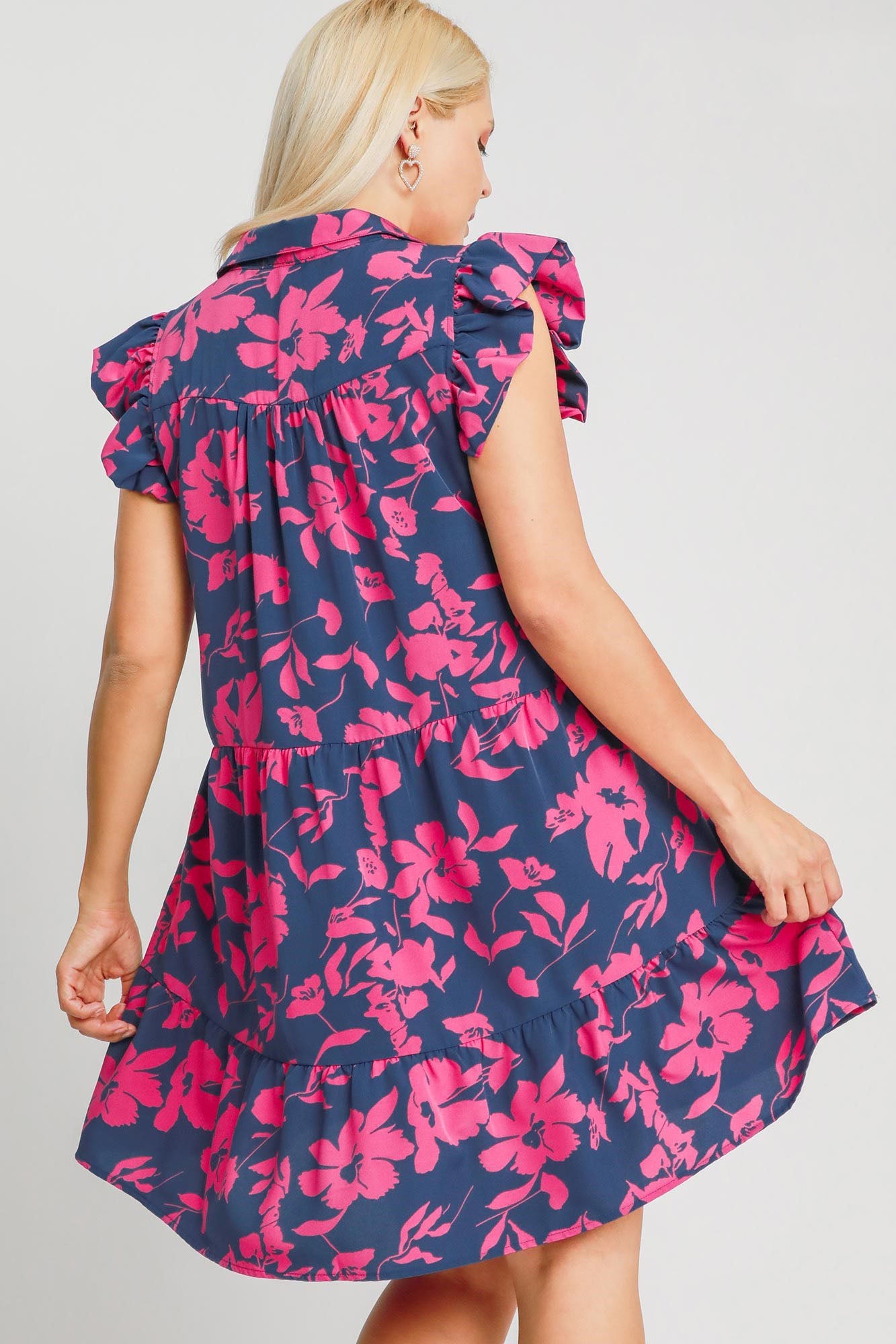 Umgee Full Size Floral Print Ruffle Cap Sleeve Tiered Dress Plus Size Casual Dresses