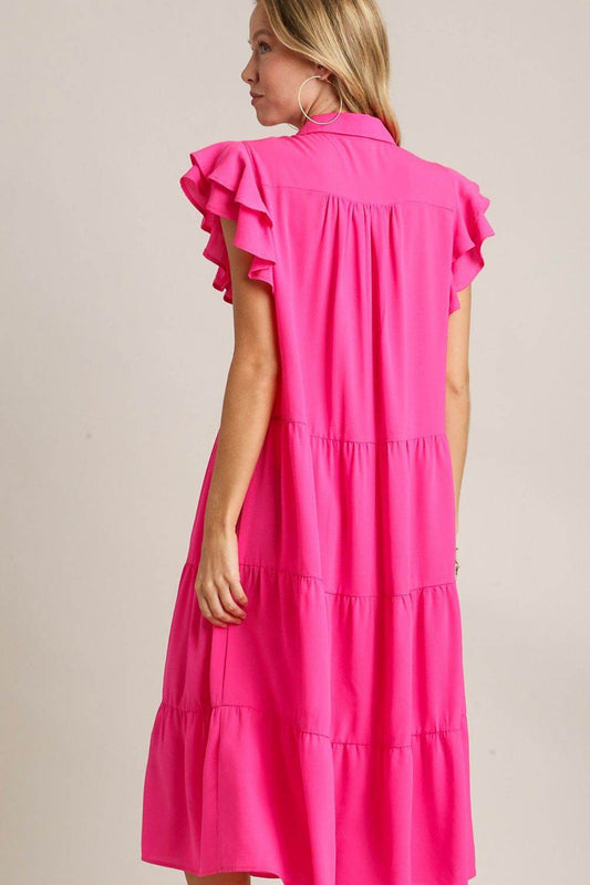 Umgee Full Size Johnny Collar Ruffle Cap Sleeve Tiered Dress Plus Size - Shop Style & More | Fresh Looks, Everyday Deals & Free Shipping
