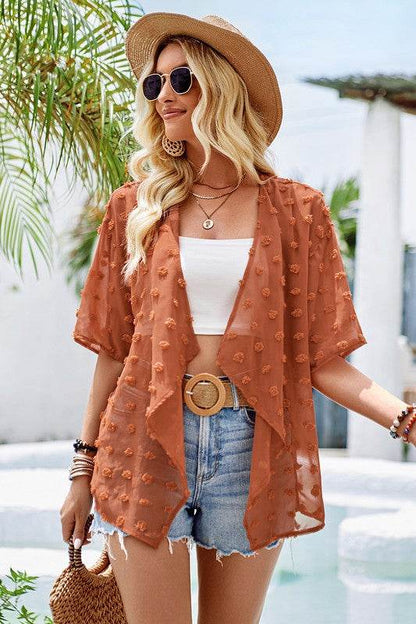 Draped Collar Swiss Dot Cover Up Cardigan Top - Shop Style & More | Fresh Looks, Everyday Deals & Free Shipping