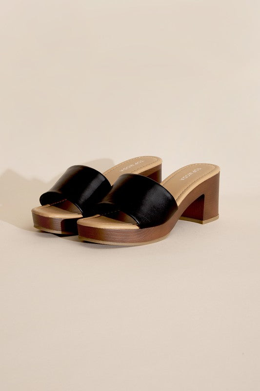 LAUREN-1 Slide Mule Heels BLACK Heels