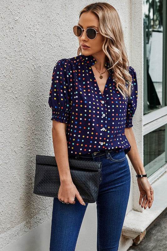 Polka Dot Print Puff Sleeve Loose Shirt - Shop Style & More | Fresh Looks, Everyday Deals & Free Shipping