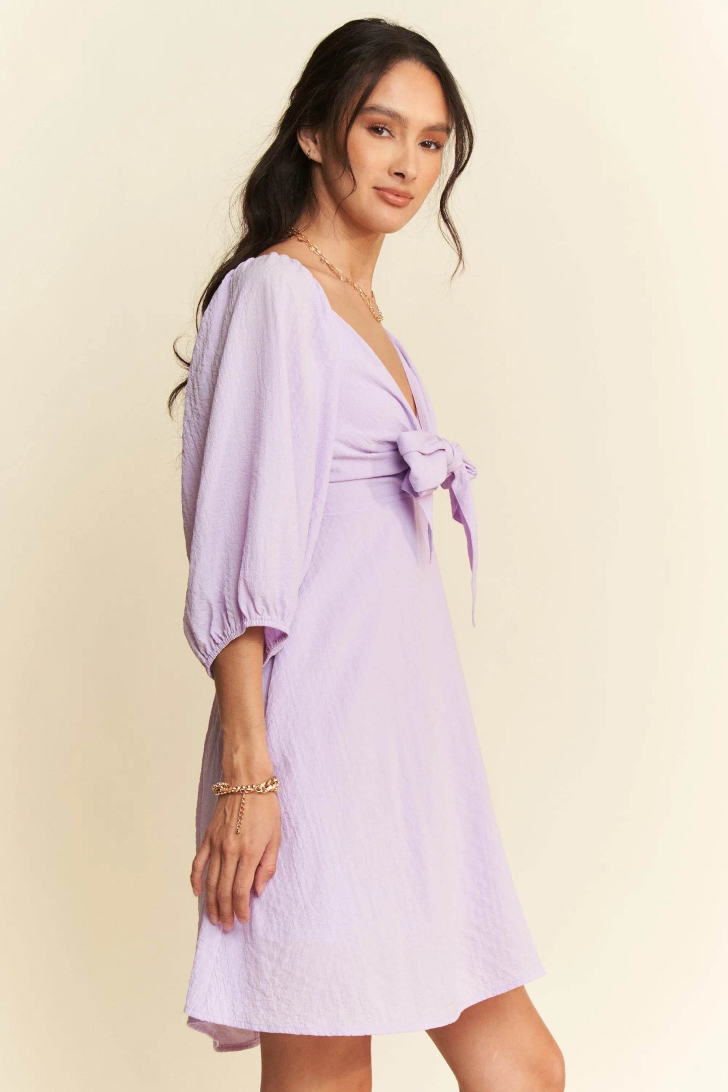 Davi & Dani Self-Tie Puff Sleeve Smocking Open Back Mini Dress - Shop Style & More | Fresh Looks, Everyday Deals & Free Shipping