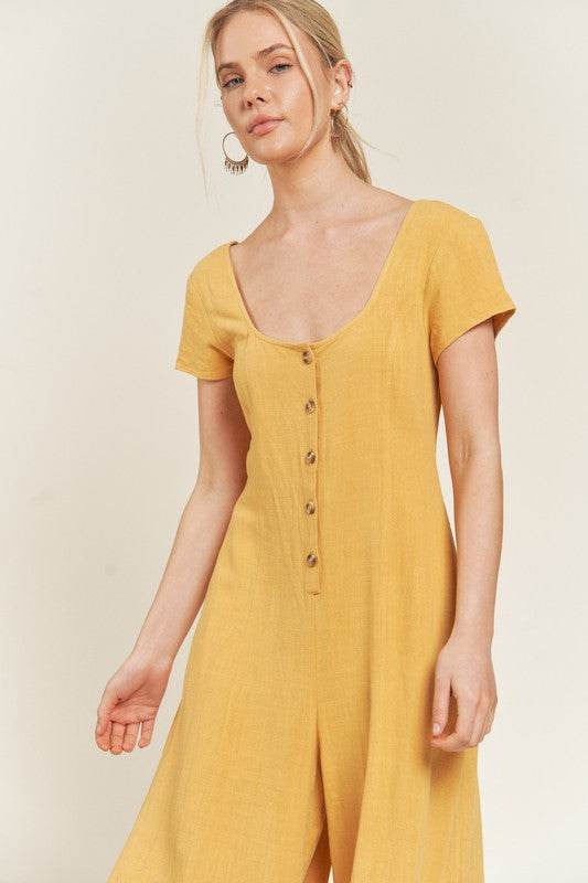 LINEN BUTTON DOWN JUMPSUIT - Shop Style & More | Fresh Looks, Everyday Deals & Free Shipping