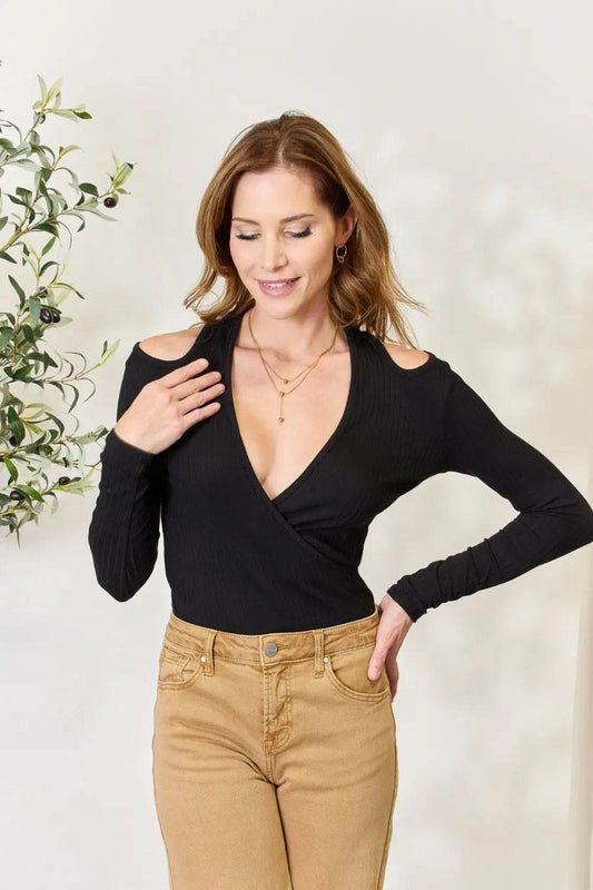 Culture Code Full Size Ribbed Surplice Cold Shoulder Top - Shop Style & More | Fresh Looks, Everyday Deals & Free Shipping