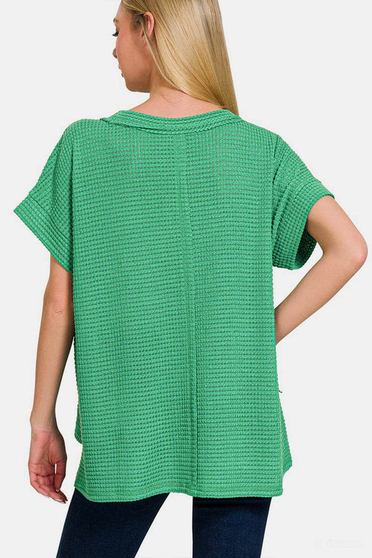 Zenana Waffle Exposed-Seam Short Sleeve T-Shirt - Shop Style & More | Fresh Looks, Everyday Deals & Free Shipping