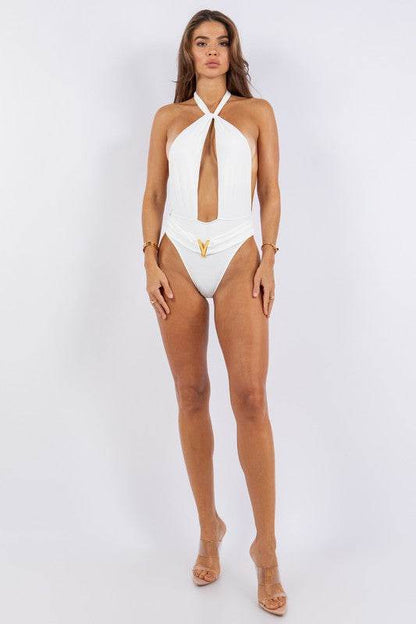 ONE PIECE BATHING SUIT DEEP OPEN WITH BELT ON WAIS - Shop Style & More | Fresh Looks, Everyday Deals & Free Shipping