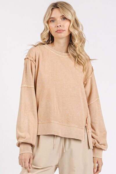 Mittoshop Side Slit Exposed Seam Round Neck Sweatshirt Hoodies & Sweaters