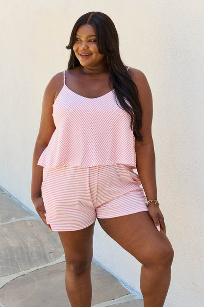 Culture Code Let It Happen Full Size Double Flare Striped Romper in Pink - Shop Style & More | Fresh Looks, Everyday Deals & Free Shipping